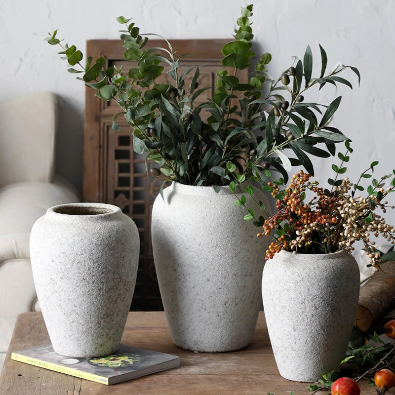 Vintage Nordic Texture Rustic Antique Clay Ceramic Flower Pottery Farmhouse Decoration Retro Vase
