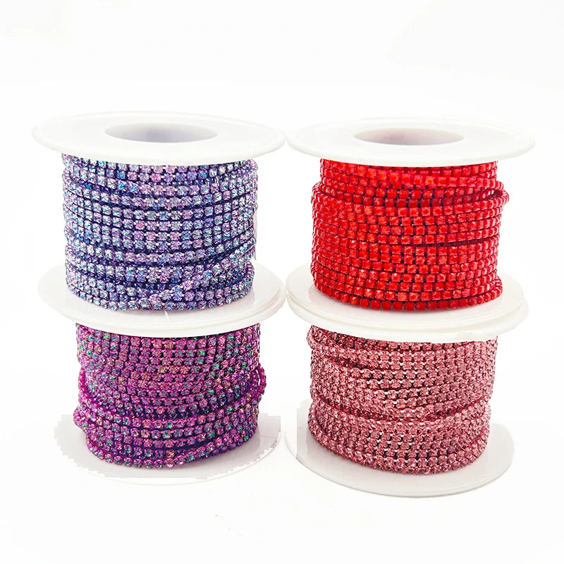 2/3mm Glitter Crystal Rhinestone Chain 10Yards/roll Sew-On Glue-On Trim for Clothes DIY Garment Jewelry Accessories Made Glass