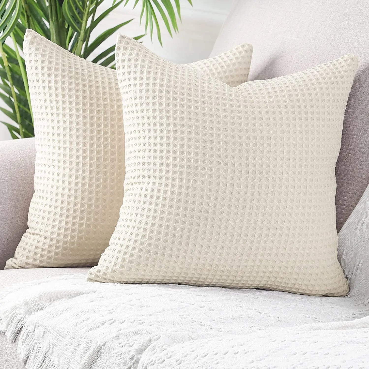 Soft Solid Cotton Cushion Cases Waffle Throw Pillow Covers