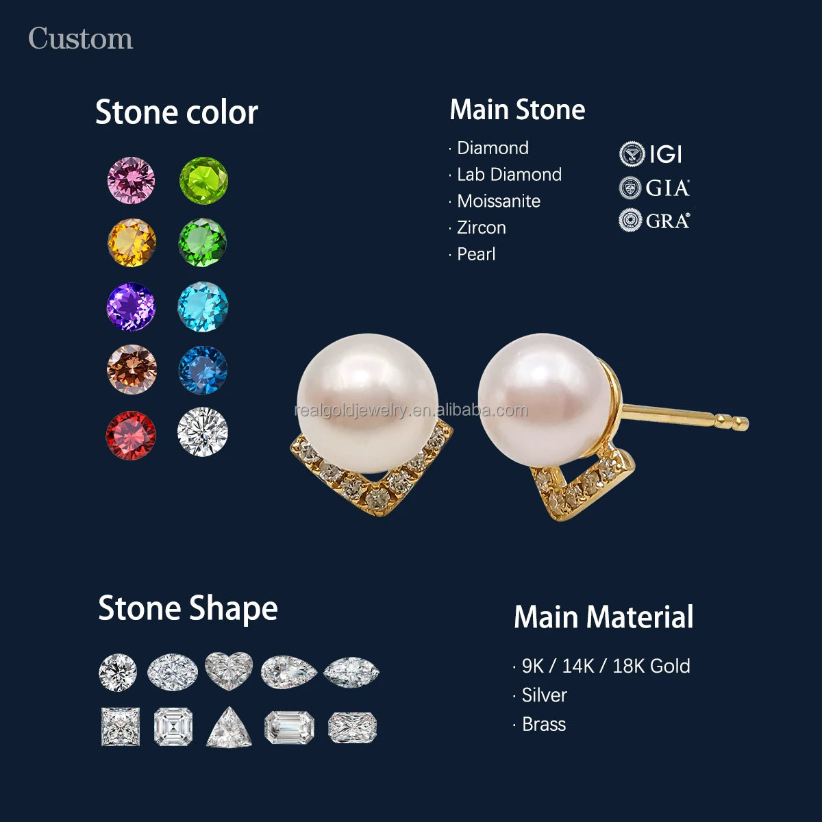 14k Yellow Gold Earring With Lab Diamond and 6mm Round Freshwater Pearl Simple Design Wholesale Woman Fine Jewelry