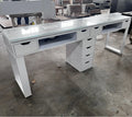 Modern Style Glass Top 2 Seats White Nail Manicure Table with Fan for Nail Salon and Living Room Furniture 300KGS Capacity