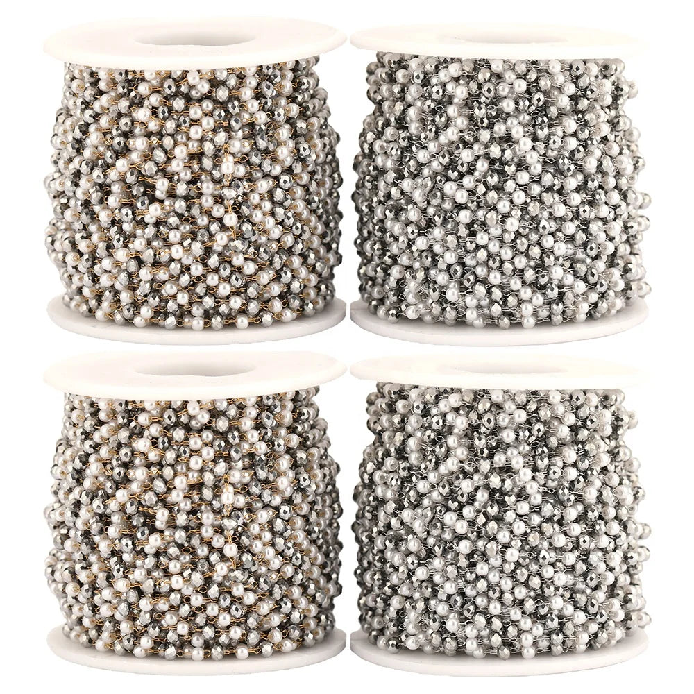 Stainless Steel 3mm Pearl Multi-Sided Glass Beads Chains for DIY Jewelry Making Bracelet Anklet Necklace Accessories