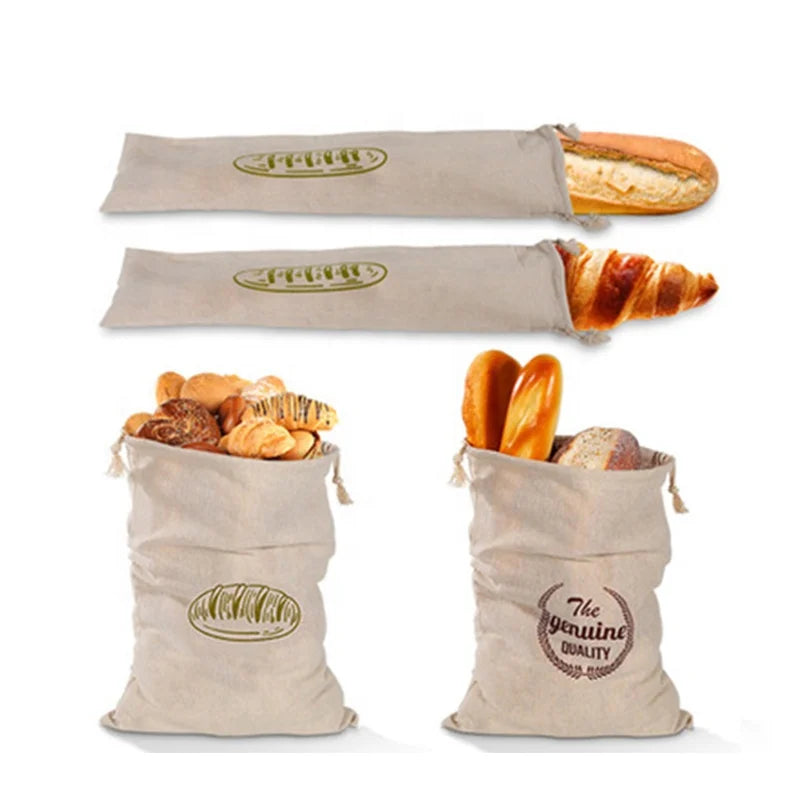 Custom Printed Plain Green Linen Bread Bag Reusable Eco-Friendly Unbleached Folding Style Loaf Bags