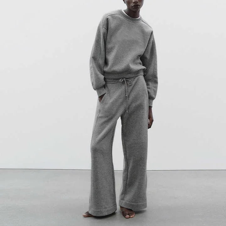 Custom Women's Oversized 2-Piece Fleece Tracksuit Set Wide Leg Pants & Sweatshirt Plus Size Autumn Clothing
