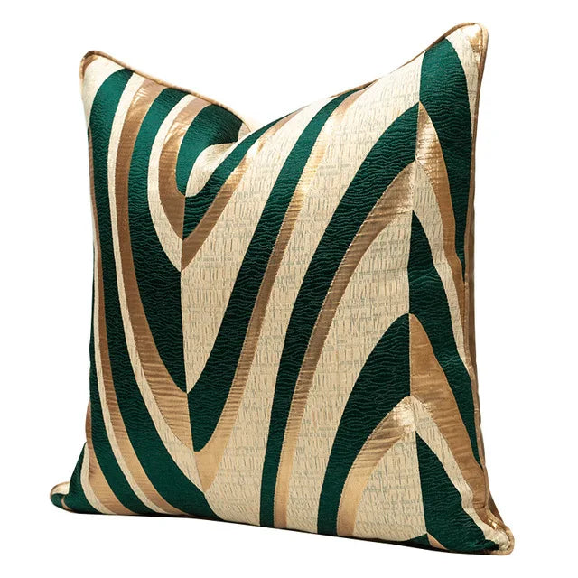 Luxury Green Gold Striped Jacquard Throw Pillow Covers 18x18inch Decorative Pillows Premium Luxury Cushions for Home Decor