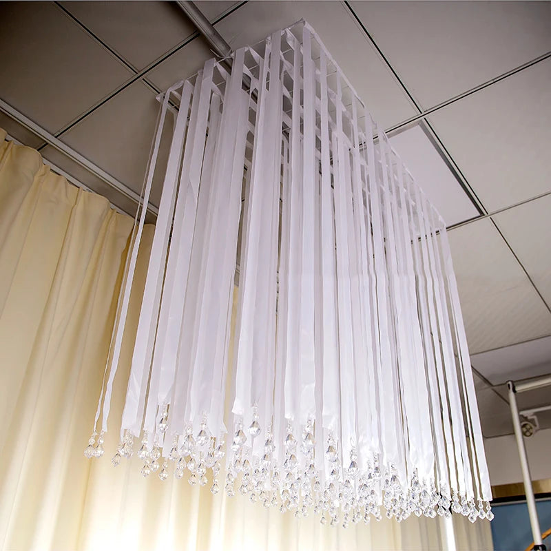 LG20181108-1 LUCKYGOODS White Acrylic Pendant Ribbon Curtain for Wedding Ceiling Hanging Decoration