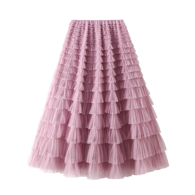 Mesh Cake Half Skirt for Women in Spring and Autumn  New Dress fairy White Gauze Skirt Pleated Long Skirt