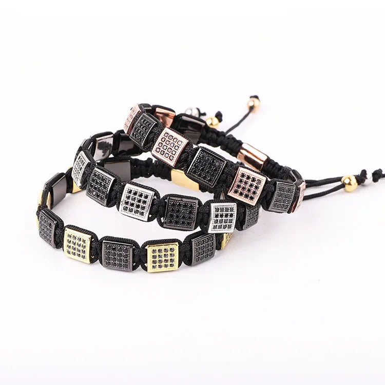 High Quality New Color 10X10mm CZ Square Beads Men Jewelry Handmade Custom Logo Macrame Bracelet Luxury