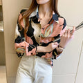 5002# Women's Moda Chiffon Blouse 2025 with Turn Collar Long Sleeves Button Decoration Woven Knitted Fabric Tops Shirts Blusas