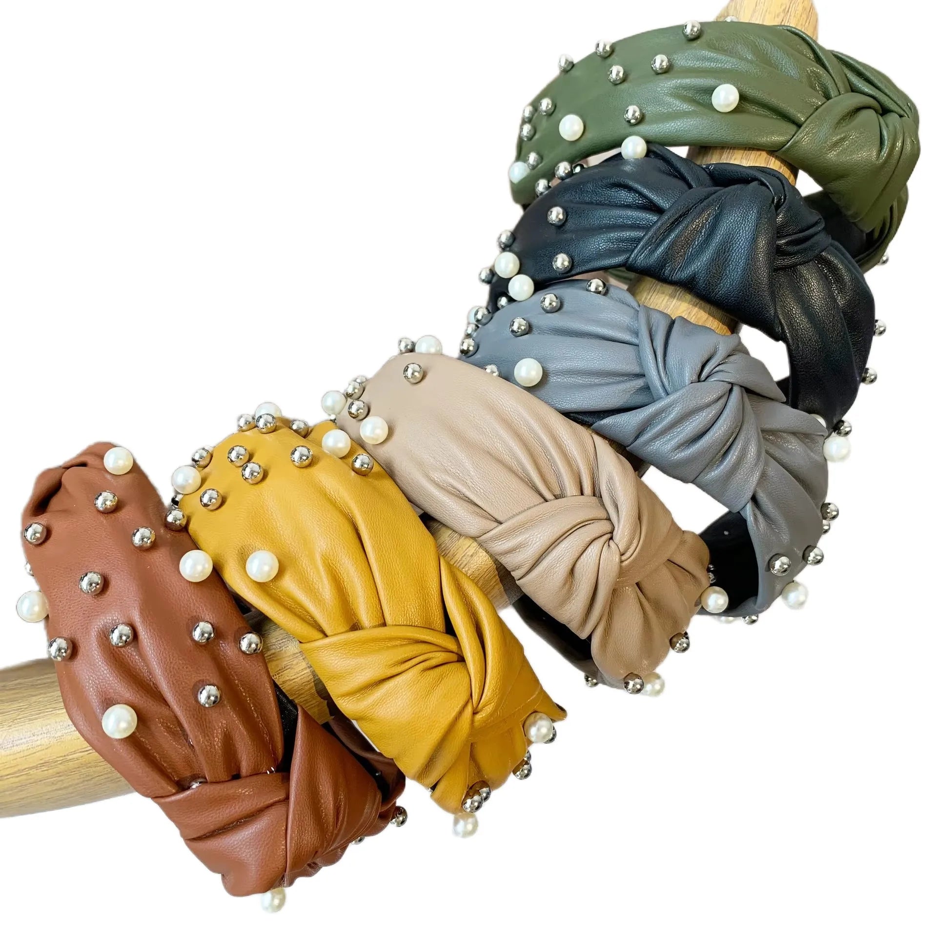 Wholesale Wide Headband Large Metal Pearl Headband Hair Accessories PU Leather Headband for Women