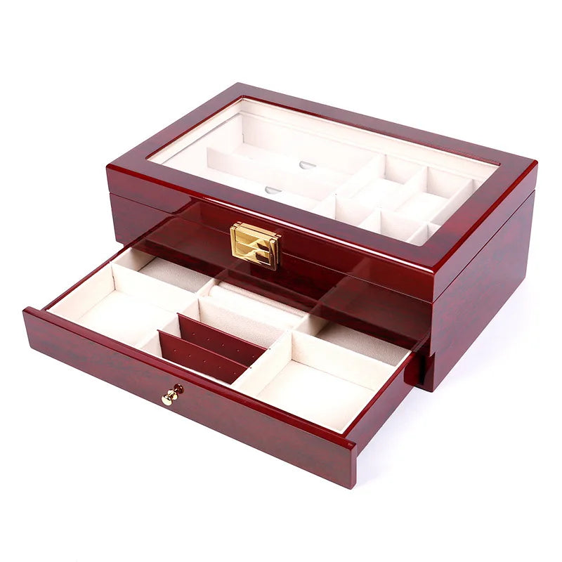 Fadley Dark Red Wooden Lacquer Glossy Square Dustproof Protective Jewelry Storage Watch Gift Box