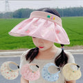Kids Cute Bunny Sun Hat Foldable Sun Hat Wide Brim Anti-UV Visor Hat for Girls Year 5-12 Years