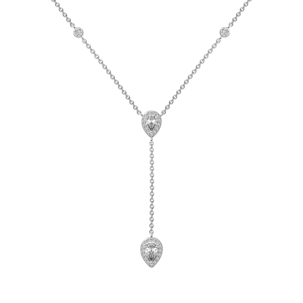 Dylam 18K Gold Plated S925 Sterling Silver Y Shape Necklace Marquise Pear Shape Cz Zirconia Pendant Charm Necklaces for Women