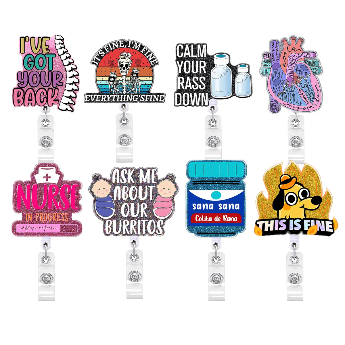 Easy-Pull Glitter Cartoon Student Retractable Clip for Teachers Office & Nurses Badge Reel & Accessories for Work