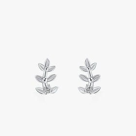 Ailmay Real 925 Sterling Silver Charm Tree Leaf Shiny CZ Stud Earrings for Women Girls Anti-allergy Fine Elegant Jewelry Gifts