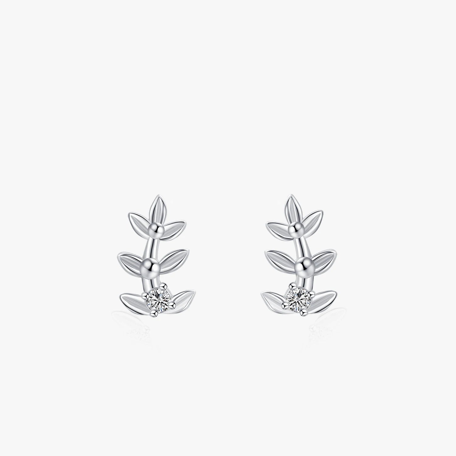 Ailmay Real 925 Sterling Silver Charm Tree Leaf Shiny CZ Stud Earrings for Women Girls Anti-allergy Fine Elegant Jewelry Gifts