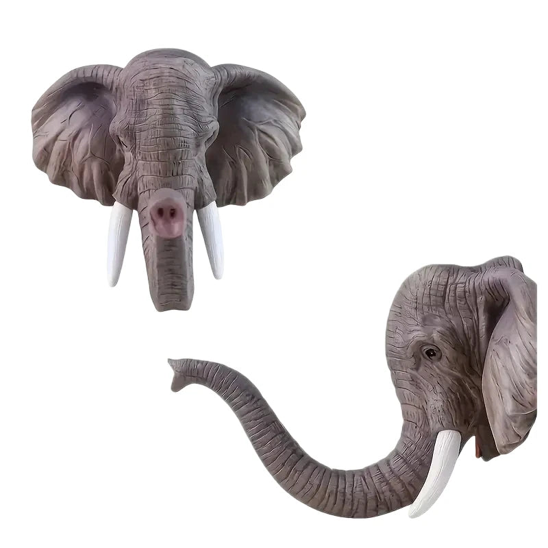 Elephant-Shaped Resin Paper Towel Holder with Realistic Skin Texture Gray Elephant Head Statue for Kitchen Countertop Decoration