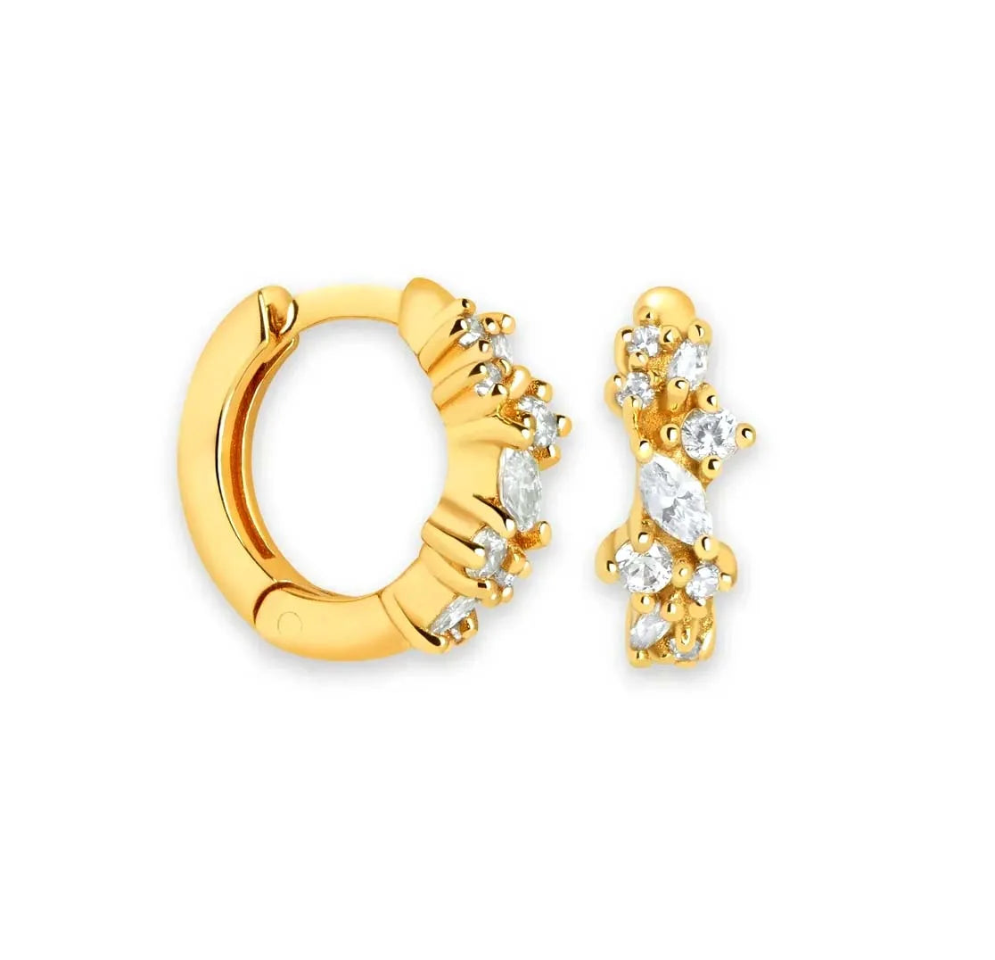 Milskye Personality Fashion Fine Jewelry for Women 925 Silver 18k Gold Cz Crystal Cluster huggies Earrings