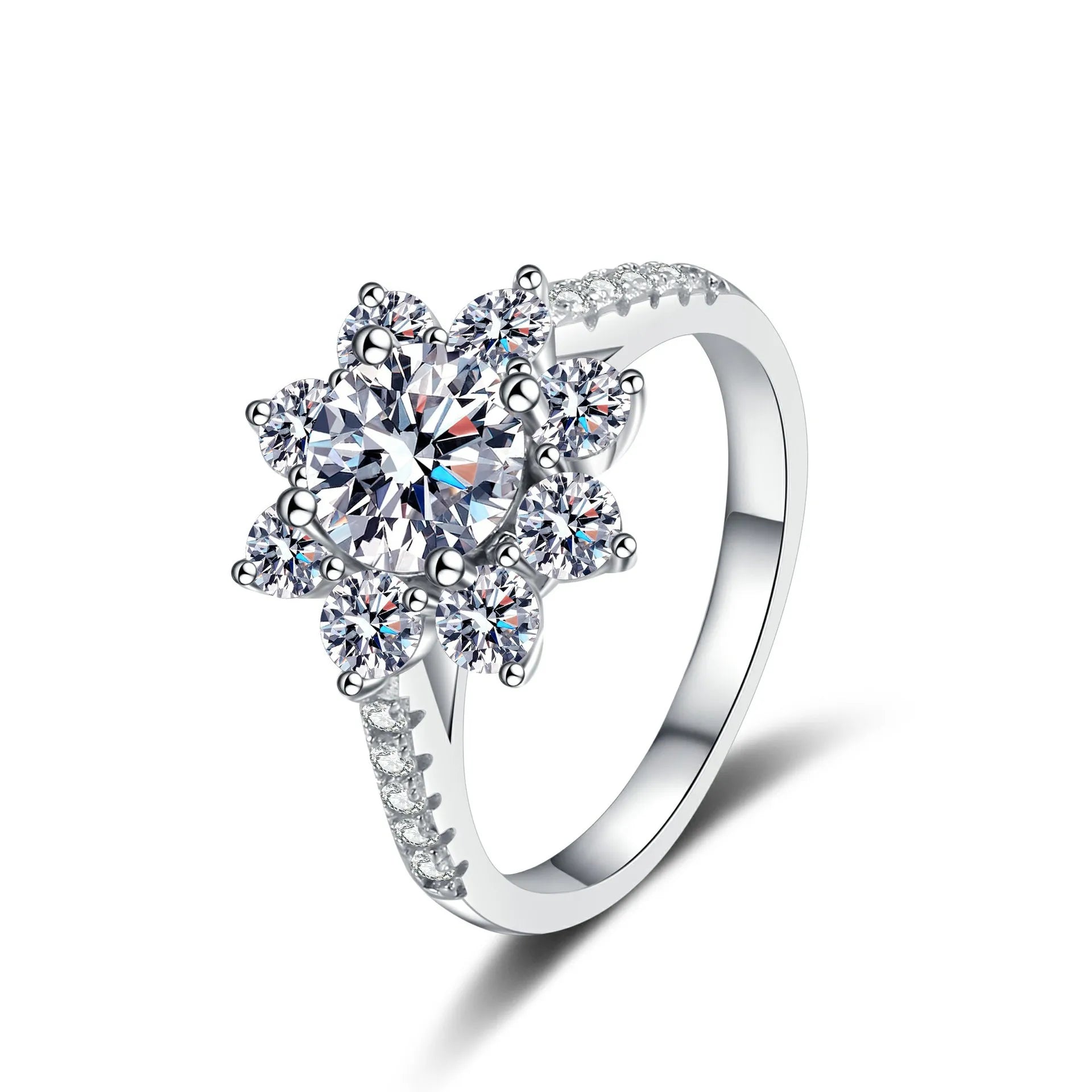 OAHLAN Fashion Jewelry Wholesale 1ct Round Cut VVS1 Sunflower 925 Sterling Silver Moissanite Rings for Women Wedding Engagement