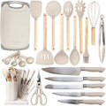 Stainless Steel 19 Piece Kitchen Knife Set with Silicone Cutting Board & Block Dishwasher Safe Soft Handle