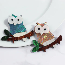 Original Designer Funny Big Eyes Owl Twig Animal Bird Glitzy Scales Casual Clothing Accessories Acrylic Brooch Best Friend Gift