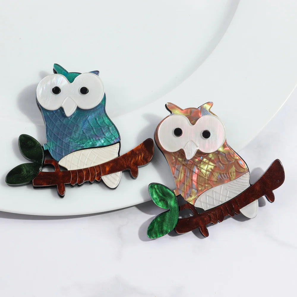 Original Designer Funny Big Eyes Owl Twig Animal Bird Glitzy Scales Casual Clothing Accessories Acrylic Brooch Best Friend Gift