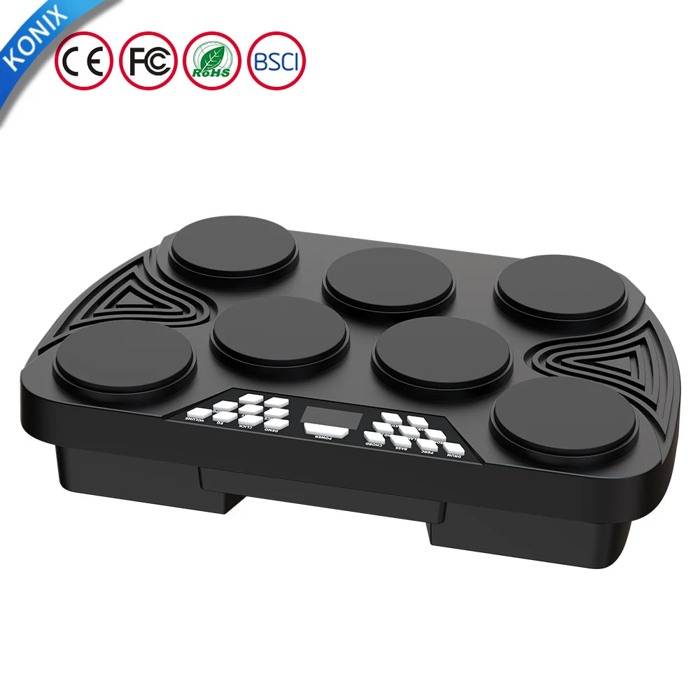 Portable Konix ED01 Velocity-Sensitive Electronic Drum Kit for Kids & Adults-Musical Instrument Gift
