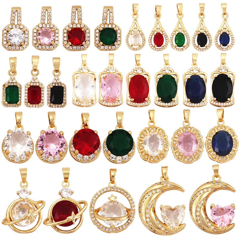 Newest Trendy Geometry Mixture Style Charm Jewelry FindingsFashion 18k Gold Inlaid Rainbow Zirconia Necklace Pendant Supply L39