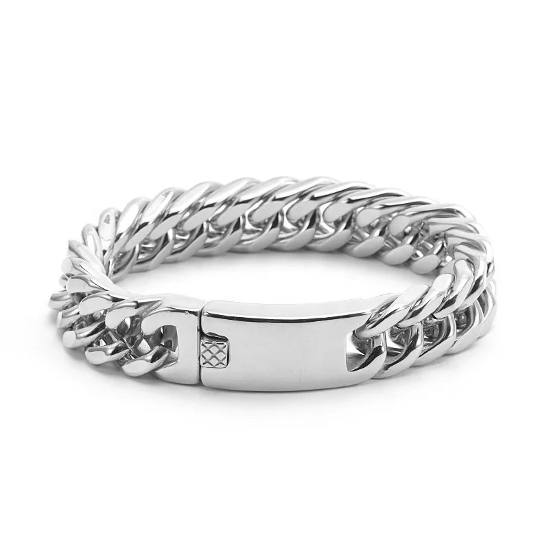 Men's Four-Sided Grinding Chain Stainless Steel Bracelet with Double Buckle Fashion Titanium Steel New Style Charm Jewelry