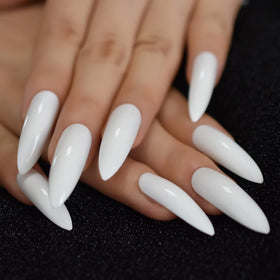 Artificial Fingernails Long Glossy Stiletto Nails Supplies Beauty Products Solid White