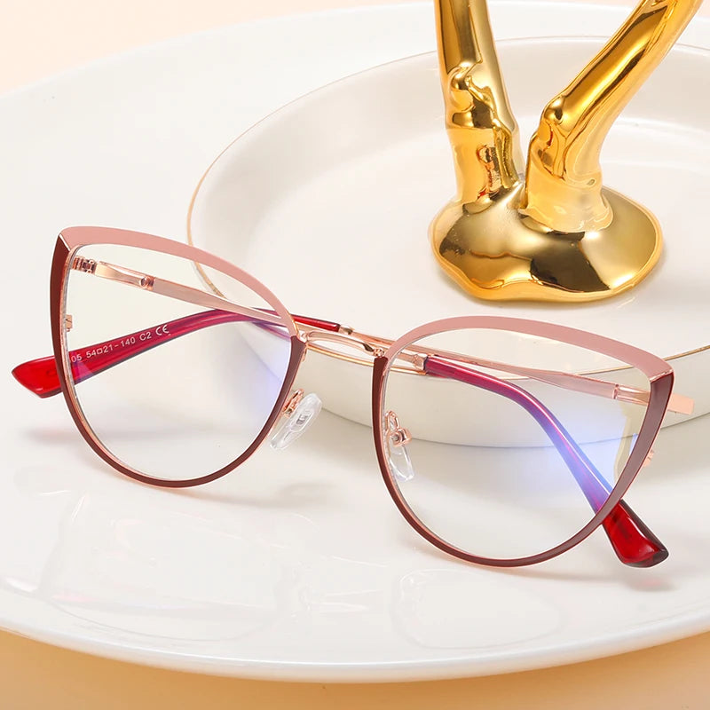 MS 95605 Women's Trendy Metal Frame Spectacles Blue Light Blocking Eyeglasses with Spring Hinge Latest Fashionable Style Spring MegaBDM