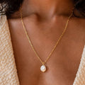EManco Fashion Baroque Pearl Pendant Link Chain Necklace Natural Freshwater Pearl Necklace Gold Stainless Steel Pearl Necklace