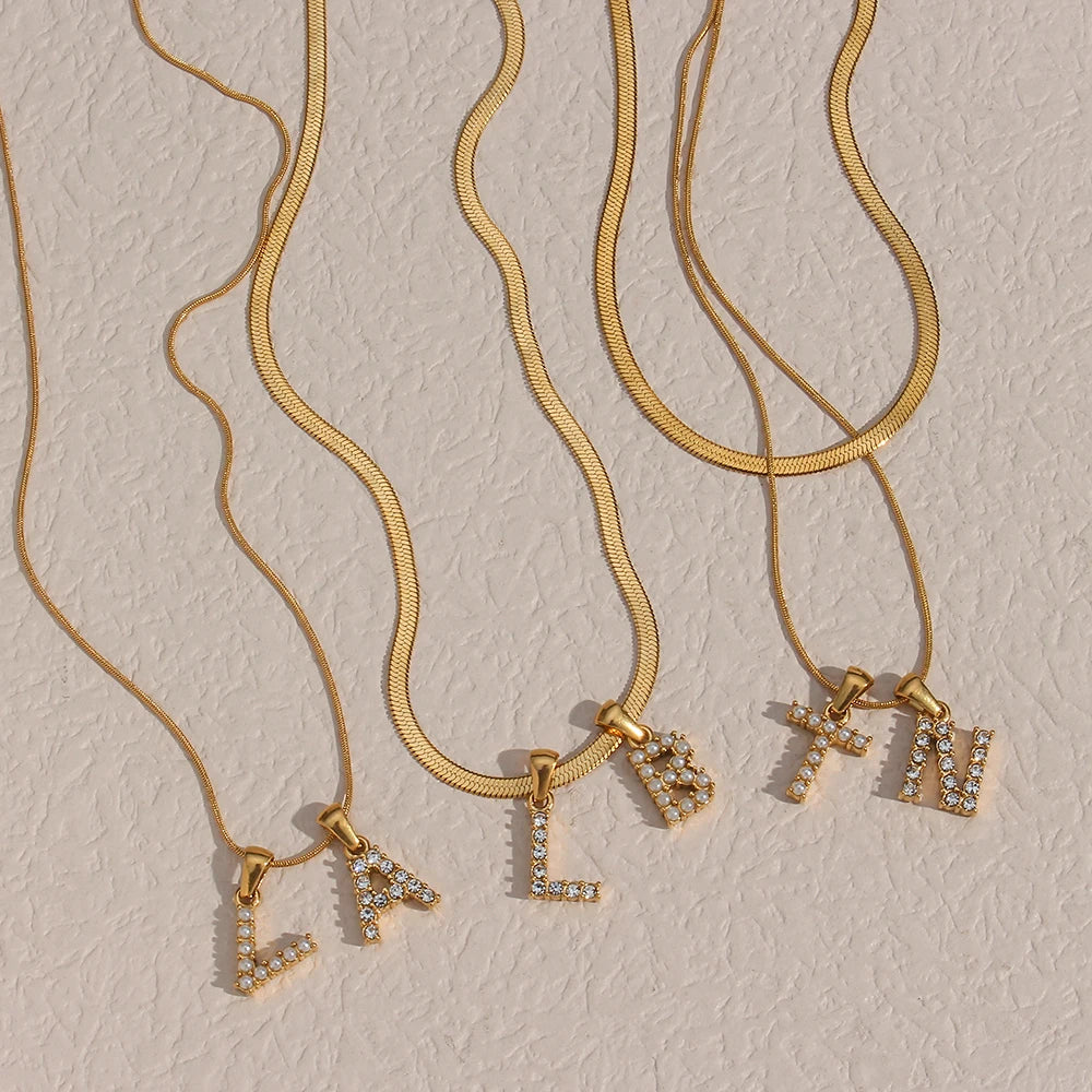 Custom Fashion Stainless Steel 18K Gold Plated Initial Diy A-Z 26 Letter Charm Alphabet Pendant Necklace