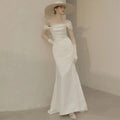 Womens Party White Sweep Train Satin Face Luxury Wedding Elegant Dresses