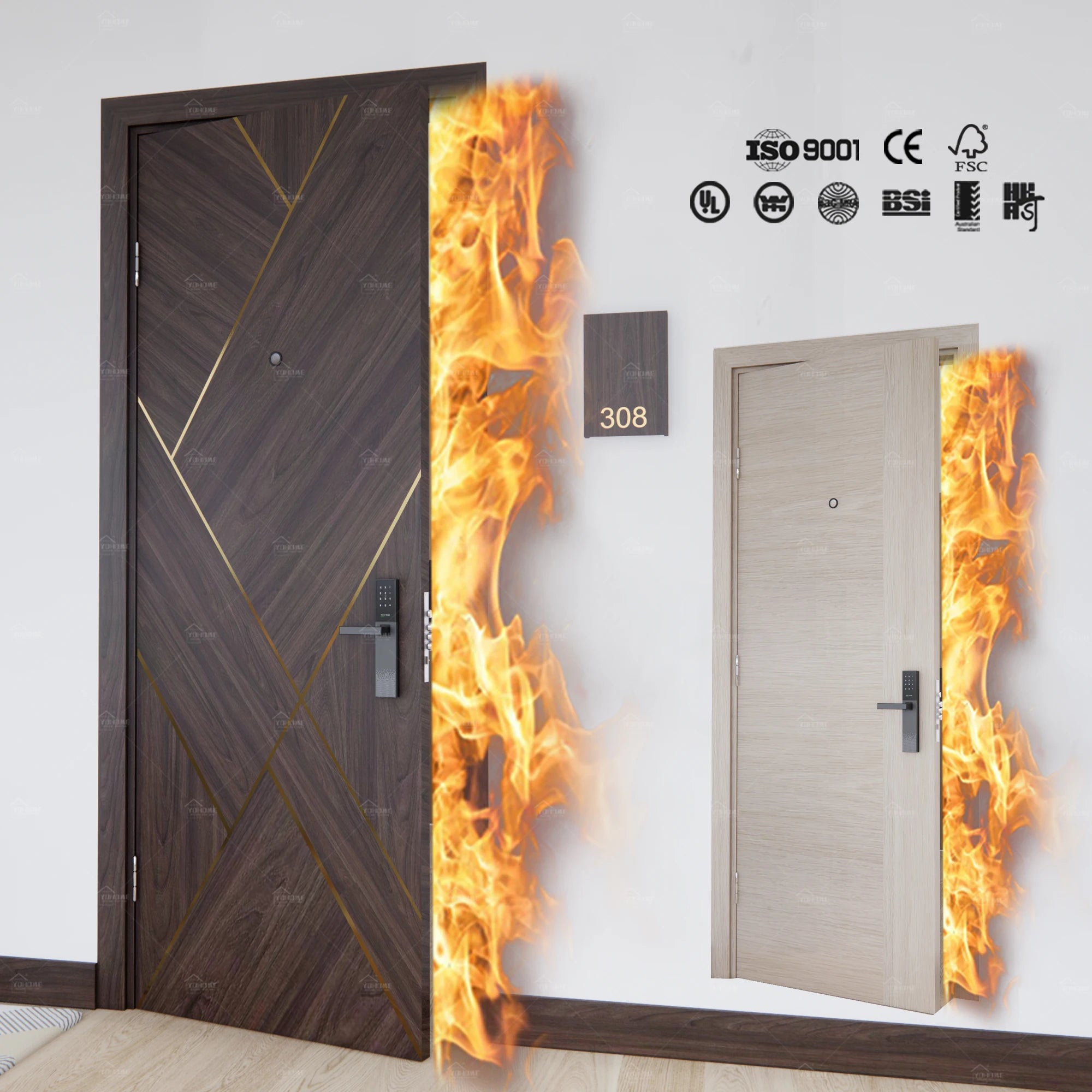 Australian Standards Wooden Doors Interior Modern Fire Rated 60 Minutes Fireproof Door With Lock Interior Doors