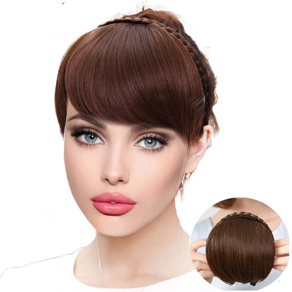 LONGFOR Wholesale Factory Natural Human Clip in Hair Bangs Braid Headband for Women Fringe