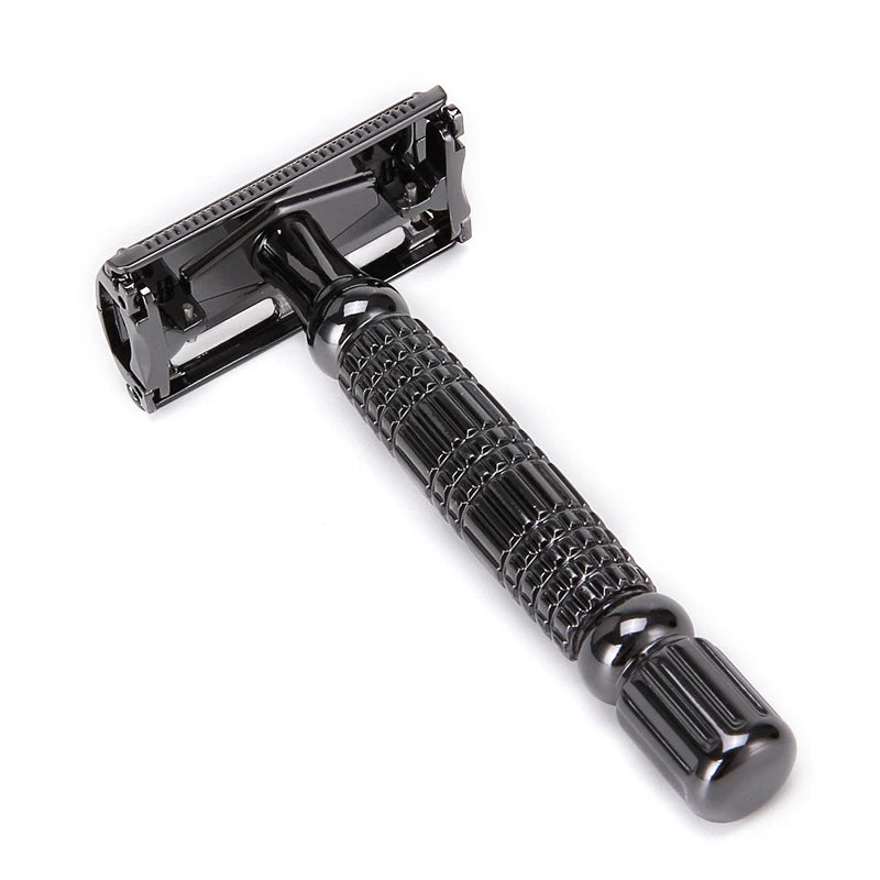 Men's Safety Shaving Razor with Stainless Steel Twin Blade Zinc Alloy Handle and Open-Butterfly Design