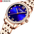 For CURREN 9086 Ladies Luxury Stainless Steel Band Quartz Wristwatch New Charming Rose Clock with Rhinestone Female Luxury Watch