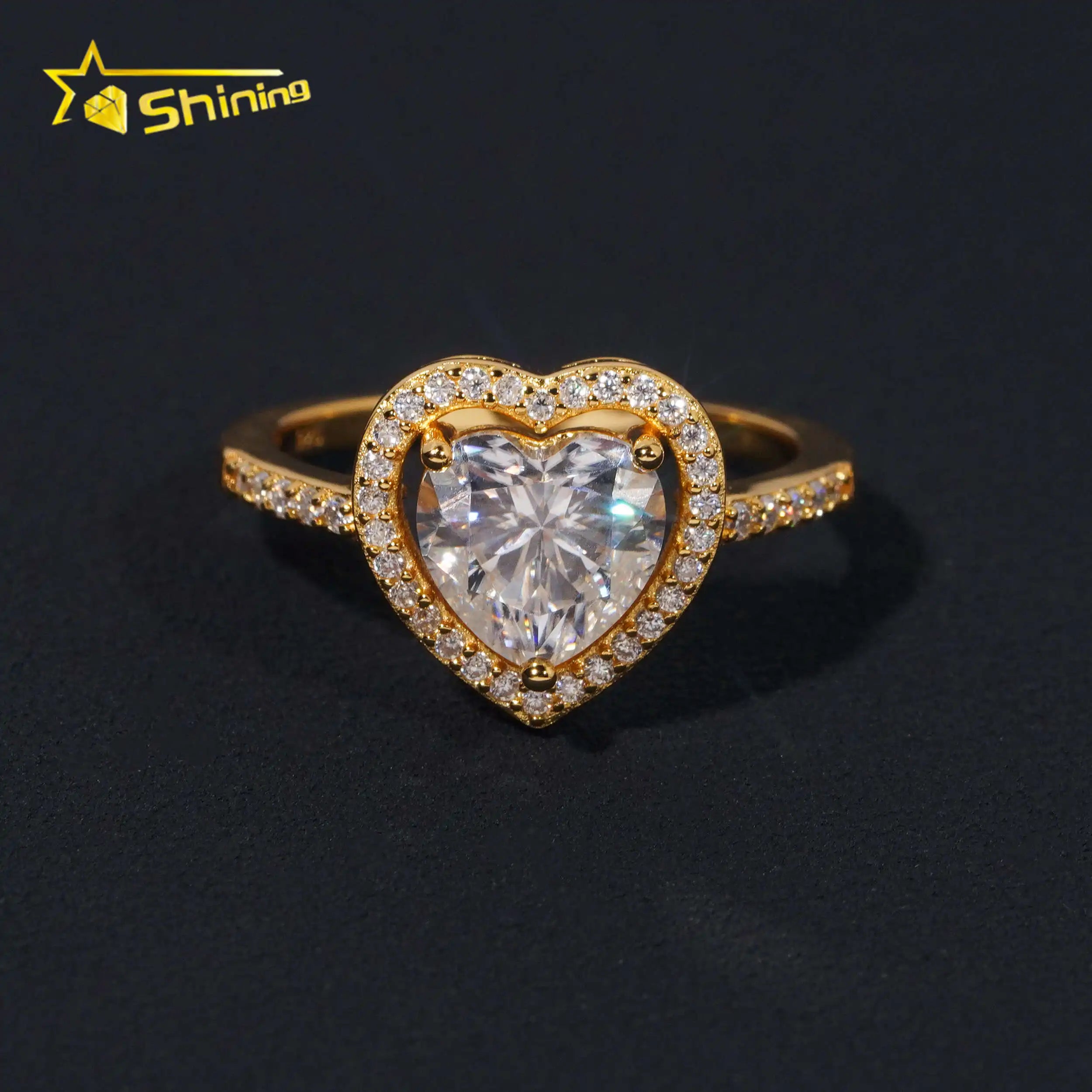 18K Gold Plated Heart Moissanite Engagement Ring 925 Sterling Silver GRA Moissanite Pass Diamonds Tester Wedding Ring