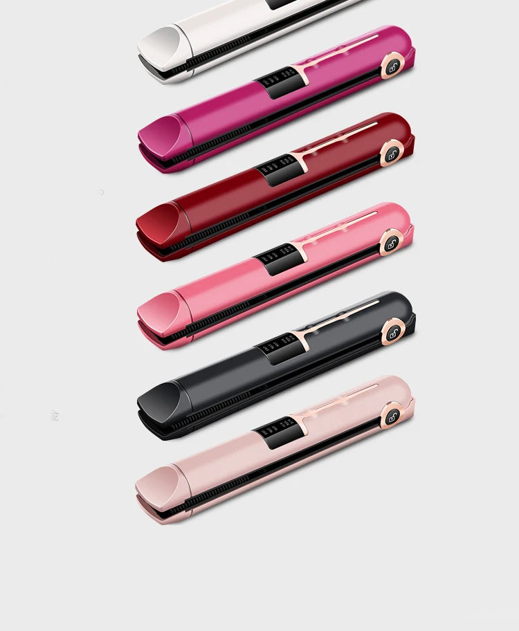 2 in 1 Travel LCD Display Ceramic Coating Flat Iron USB Rechargeable Cordless Portable Mini Hair Straightener