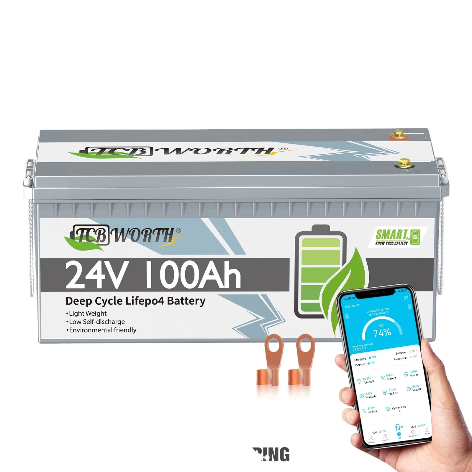 TCBWORTH EU Stock Lifepo4 24v 100Ah Lithium Battery Lifepo4 Lithium Ion Battery With BMS BT