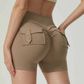 Women's High-Waisted Gym Shorts Butt-Lifting Pocketed Fitness Sports Yoga Shorts Seamless No-T-Line Outdoor Wearing Made Spandex