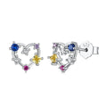 Hainon S925 Sterling Silver Heart Shaped Colored Zircon Stud Earrings Ladies Personality Design Stud Earrings