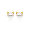 8mm 925 Sterling Silver Cute Cat Earrings Women Jewelry Ear Studs Pearl Earrings