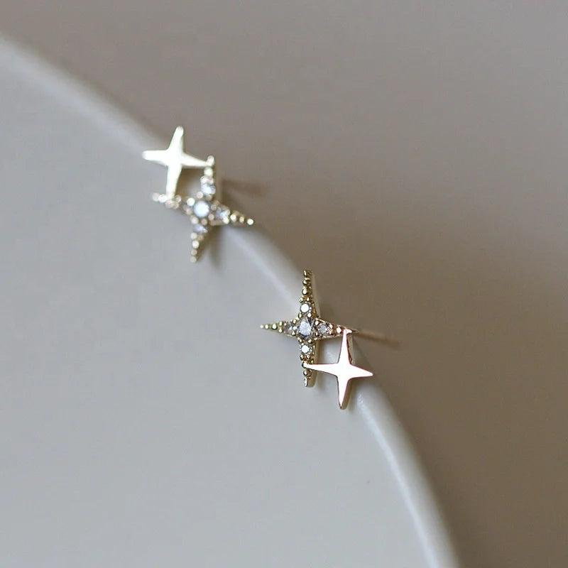 Elegant Delicate 925 Sterling Silver 14K Gold Plated Minimal Little Star Stud Earrings