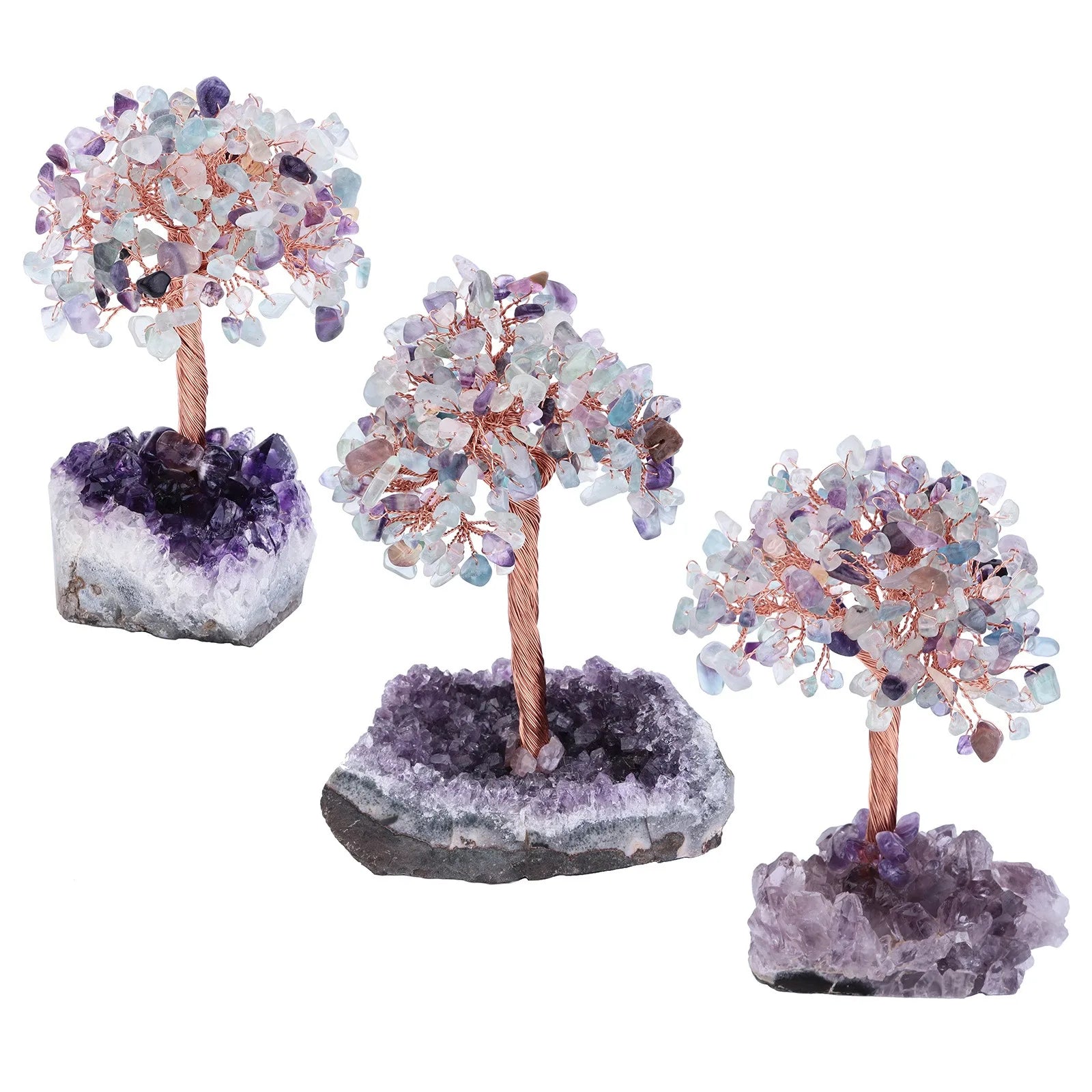 Feng Shui Healing Reiki Crystal Money Tree Amethyst Base Crystal Tree Ornaments Fluorite Citrine Money Luck Tree Home Decoration