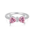Dylam Pink Heart Wedding Band Sparkling 5A Cubic Zirconia Ring Bow S925 Sterling Silver Ring for Women Birthday Gift