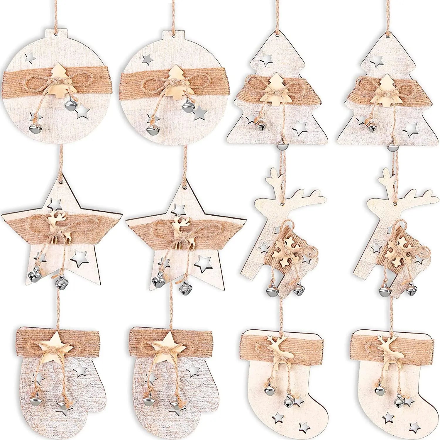 Custom Wood Christmas Tree Decoration Assorted Farmhouse Hanging Ornaments for DIY Christmas Tree Home Party Hanging Decor