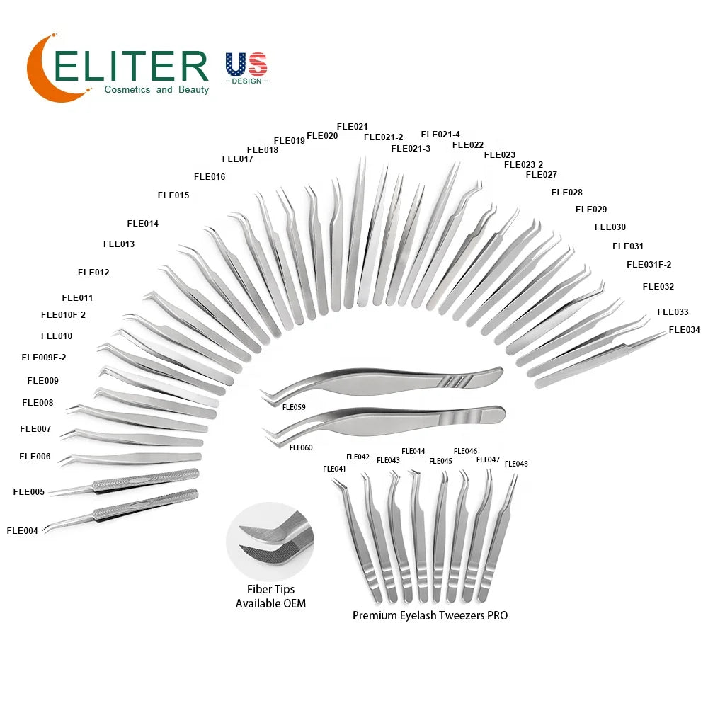 ELITER Hot Sell in Stock Full Range Titanium Eyelash Tweezer Steel Eyelash Tweezer Eyelash Tweezer Extensible