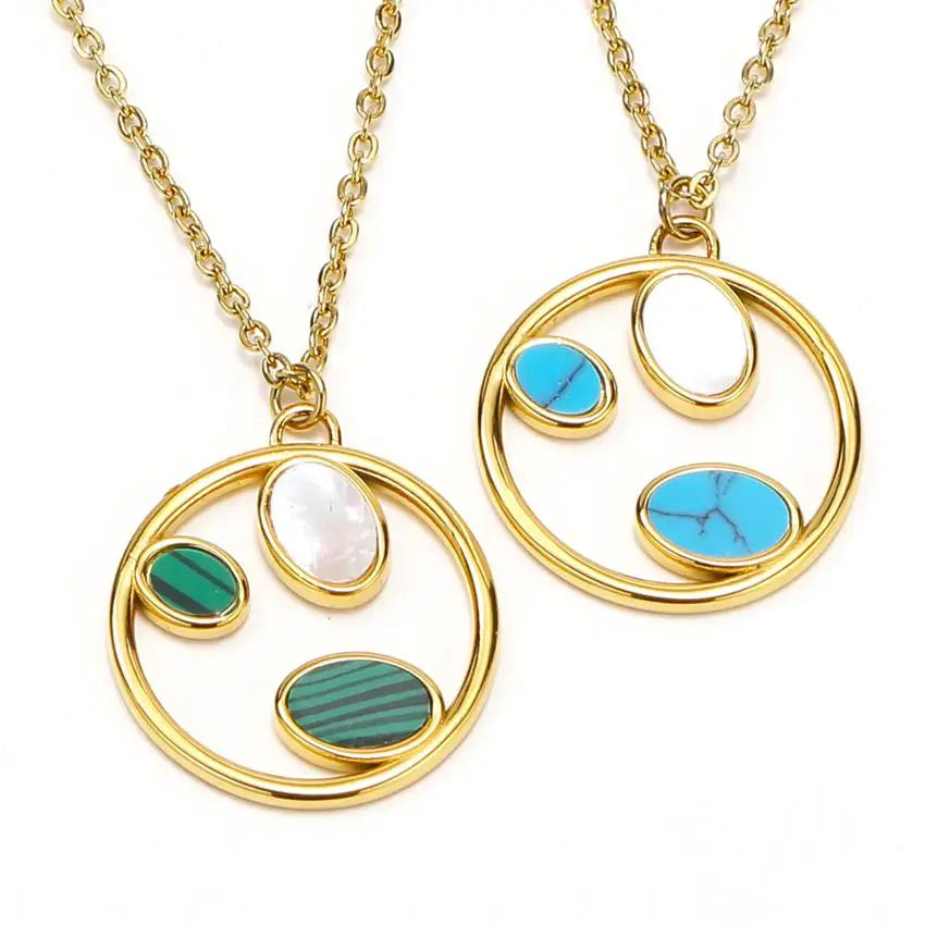 18K Gold-plated Europe United States Ins Niche Design Light Luxury Kauri Turquoise Stainless Steel Necklace Women